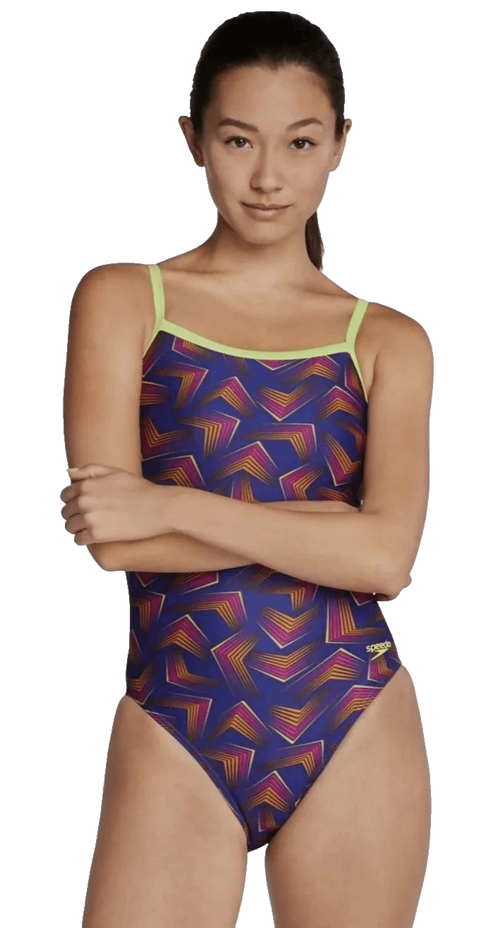SPEEDO Play The Angles FlyBack Pop Electric Purple Swimsuit Womens Sz 24 no tag - Image 1