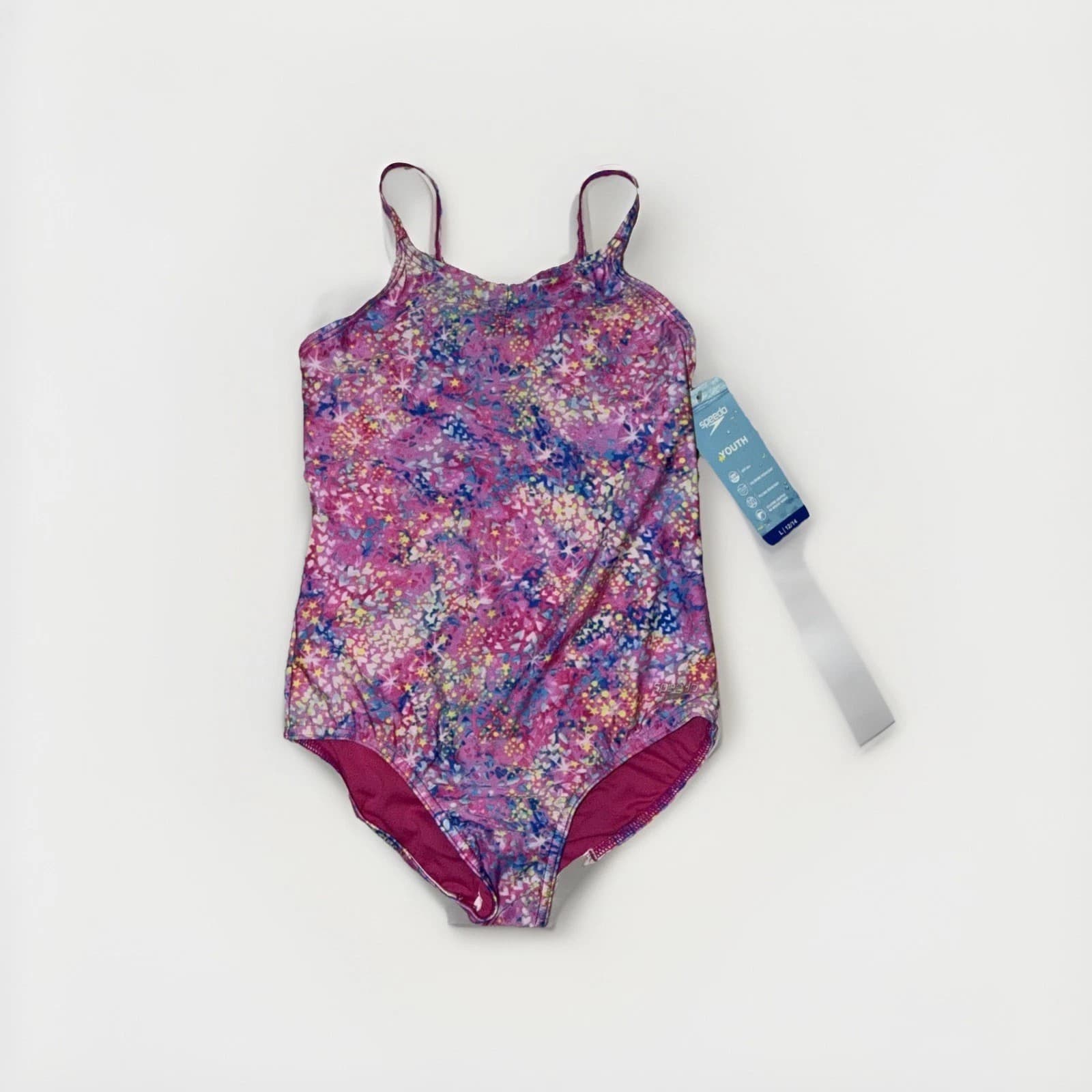 NWT Speedo Youth Girls One Piece Swimsuit Size Large XL 12/14 Pink - Image 1
