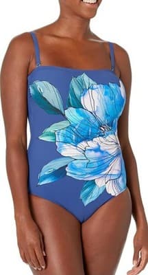 GOTTEX Blue Wild Flower 1 Pc Bandeau Style Swimsuit Sz 6 - Missing Straps - Image 1