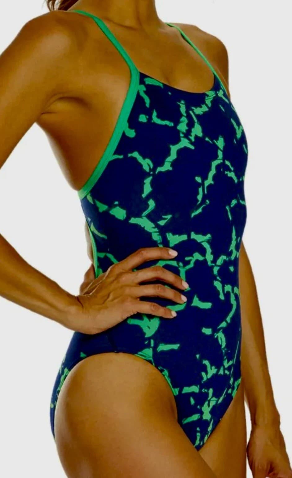 SPEEDO Wrack It Up FlyBack Navy Blue Green Endurance + Swim Suit NWT 26 - Thumbnail 2