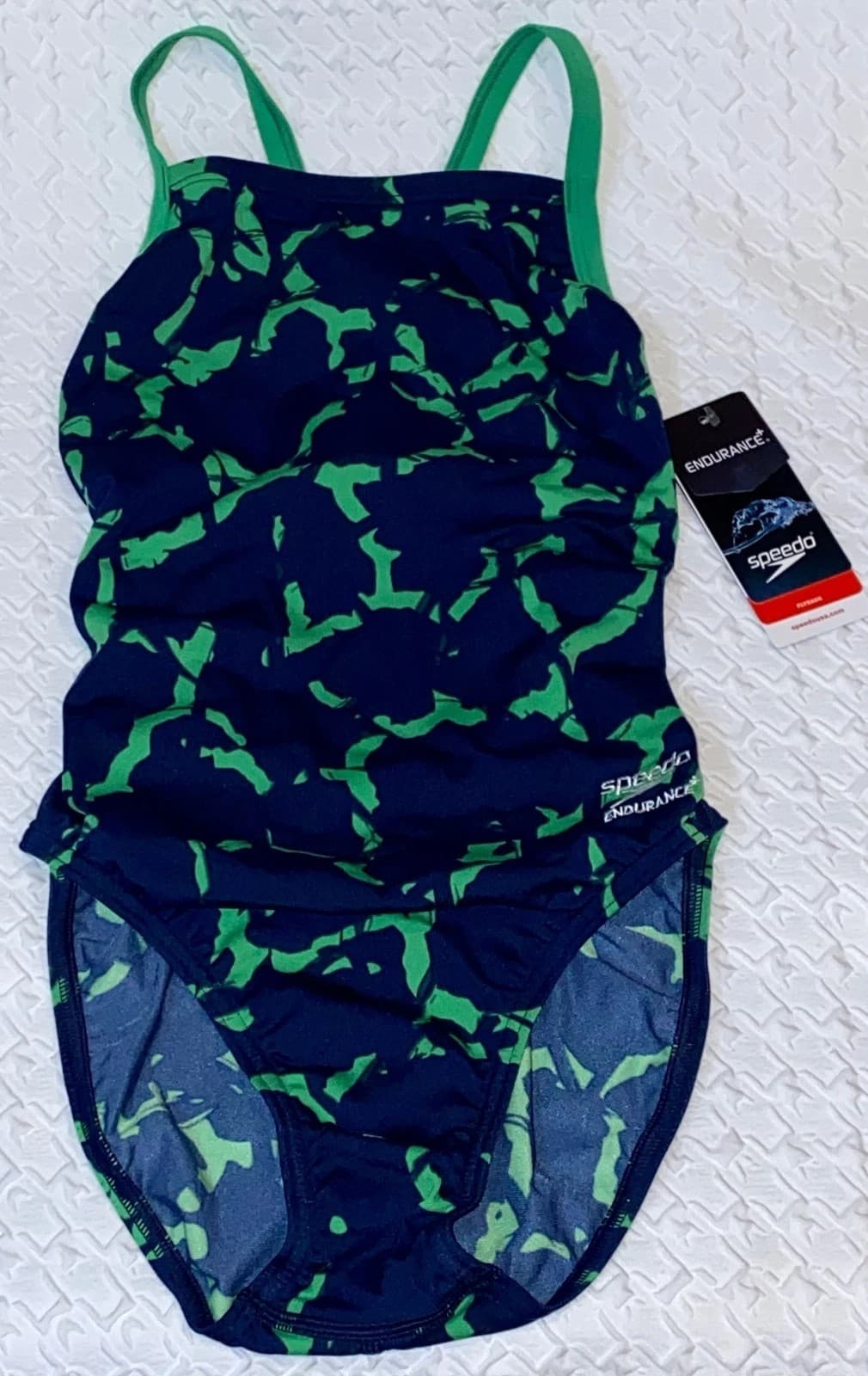 SPEEDO Wrack It Up FlyBack Navy Blue Green Endurance + Swim Suit NWT 26 - Thumbnail 4