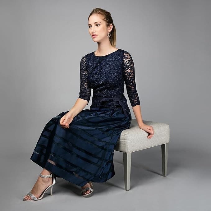 Alex Evenings Women's Tea Length A-Line Dress, Navy 16P - Thumbnail 3