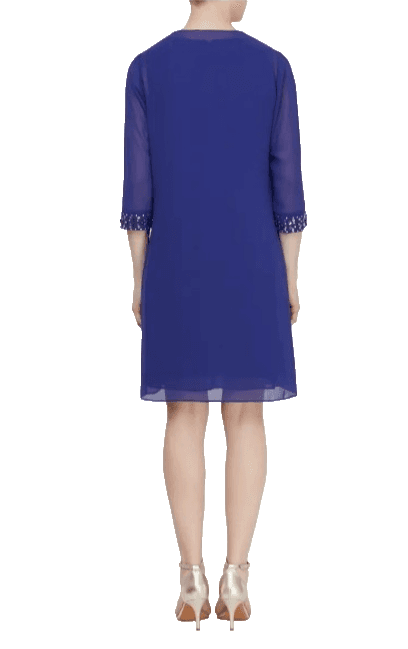 $70 SLNY Women Blue Beaded Embellished Scoop-Neck Sleeveless Sheath Dress Size 8 - Thumbnail 4