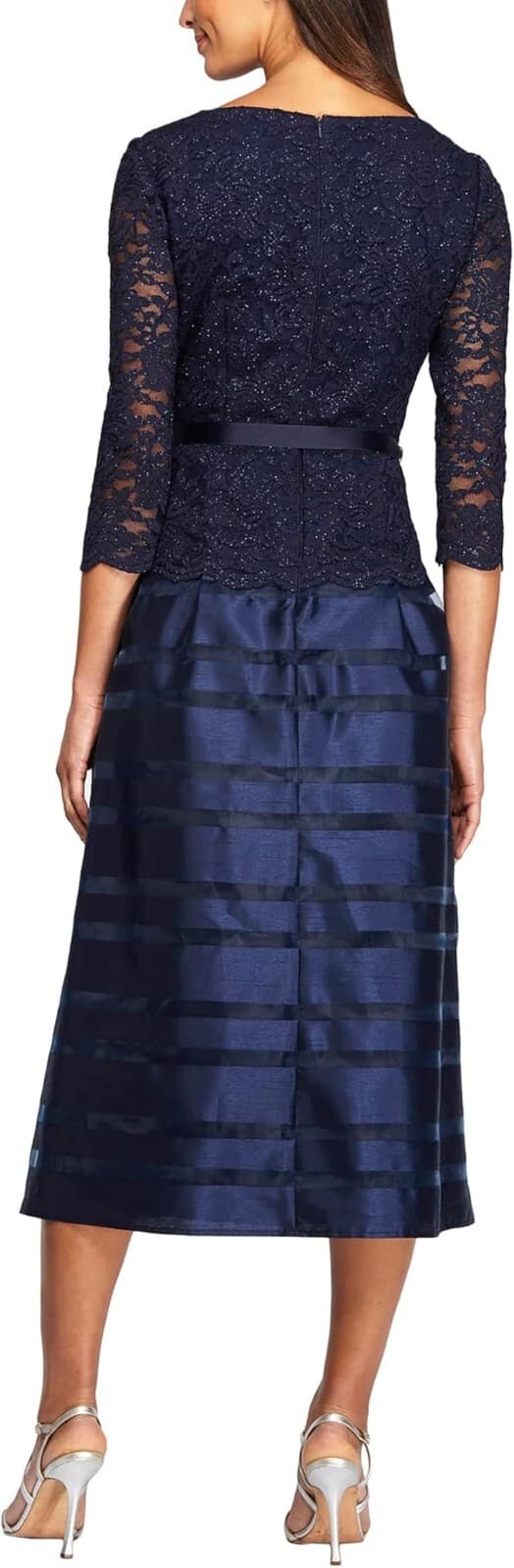 Alex Evenings Women's Tea Length A-Line Dress, Navy 16P - Thumbnail 2