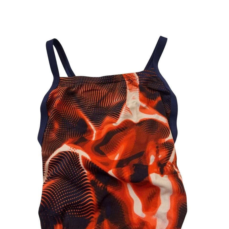 Speedo Endurance+ Flash Time Flyback Swimsuit Women 22 Orange Navy Swim Club NWT - Thumbnail 5