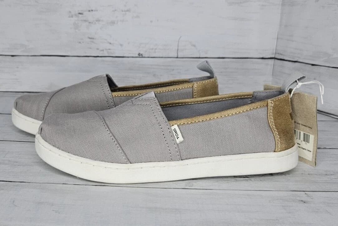TOMS Kid's Slip On Casual Shoes Gray Canvas Comfort Loafers Size 1.5 - Thumbnail 3