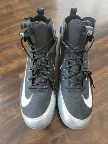 Nike Huarache Varsity Football Cleats Black Silver High Top Shoes NEW - Image 1