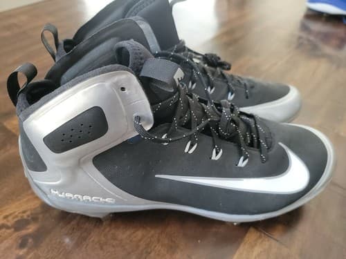 Nike Huarache Varsity Football Cleats Black Silver High Top Shoes NEW - Thumbnail 2