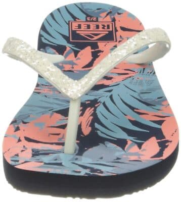 Reef Floral Print Flip Flops Glitter Straps Beach Pool Sandals Size 2/3 - Thumbnail 2