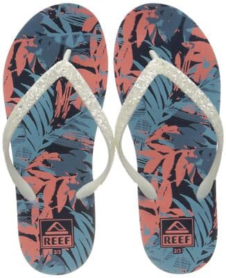 Reef Floral Print Flip Flops Glitter Straps Beach Pool Sandals Size 2/3 - Image 1