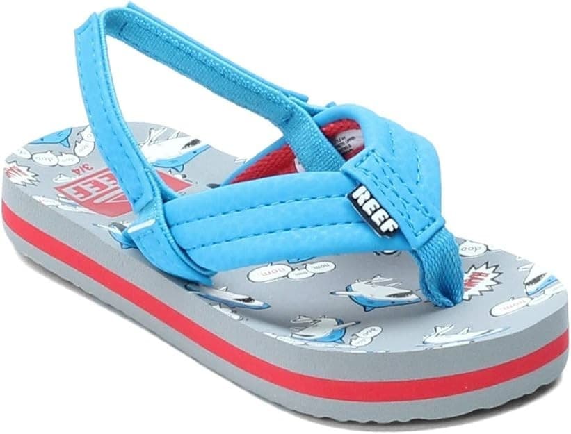Reef Little Ahi Boys Flip Flops Blue Gray Sharks Thong Sandal Back Strap Sz 7/8 - Thumbnail 2