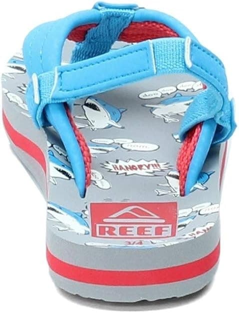 Reef Little Ahi Boys Flip Flops Blue Gray Sharks Thong Sandal Back Strap Sz 7/8 - Thumbnail 4