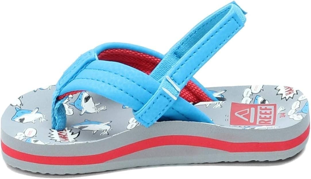 Reef Little Ahi Boys Flip Flops Blue Gray Sharks Thong Sandal Back Strap Sz 7/8 - Thumbnail 5