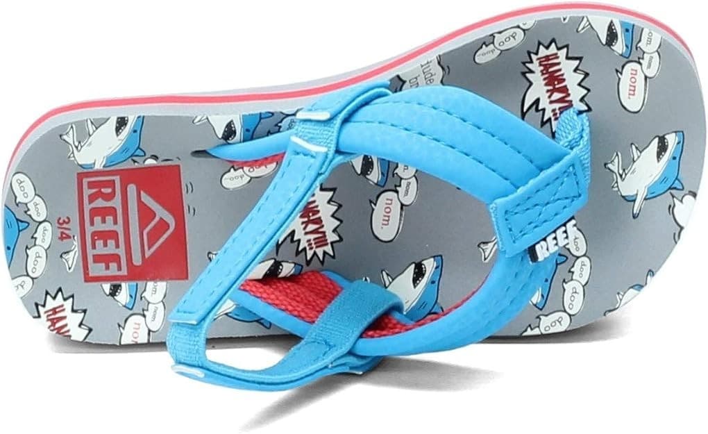 Reef Little Ahi Boys Flip Flops Blue Gray Sharks Thong Sandal Back Strap Sz 7/8 - Image 1