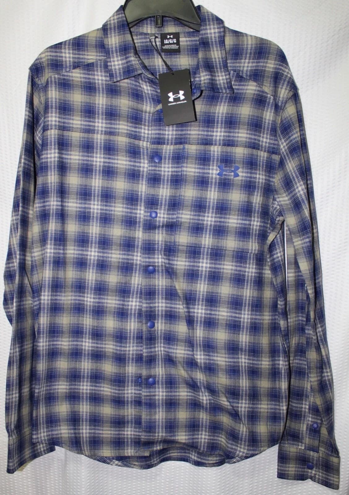 Under Armour Flannel Mens Button Shirt, Gray/Blue, Sz M 1372600-456 NEW W/TAGS - Image 1