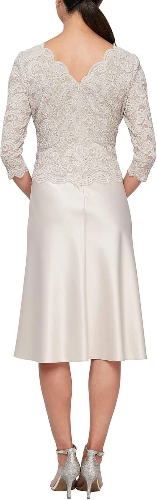 Alex Evenings Dress Tea Length Embroidered Bodice Mock Taupe sz 12P NWT - Thumbnail 2
