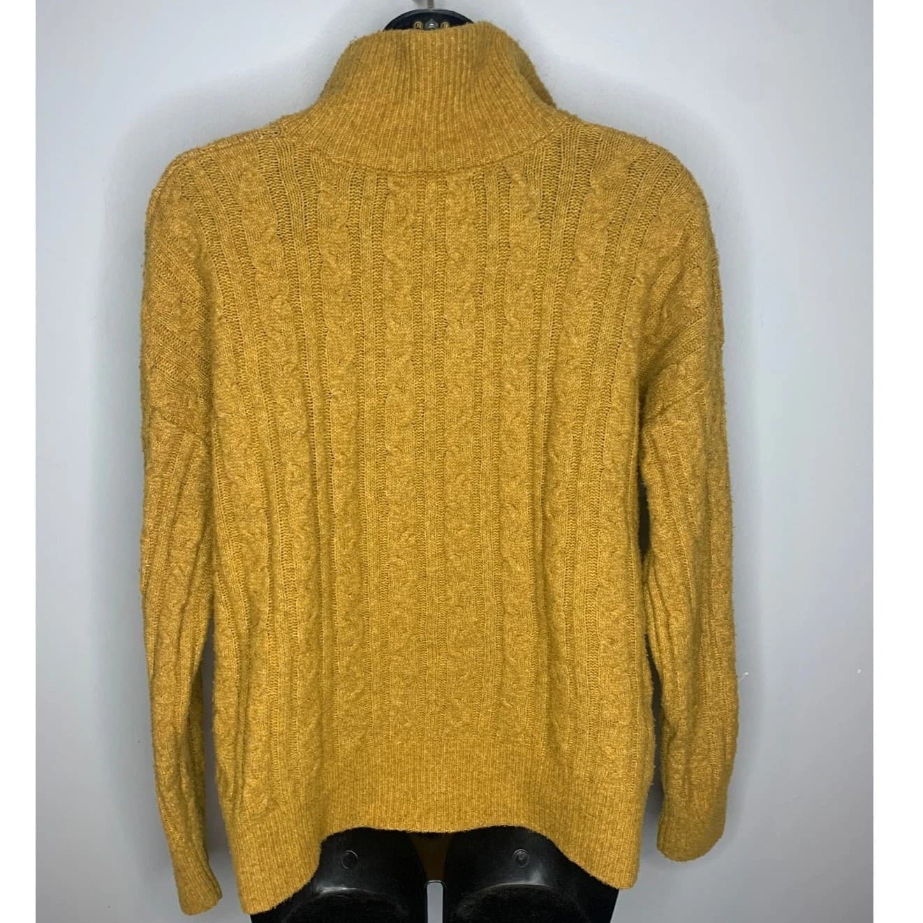 Olive + Oak Women's Mock Neck 3/4 Zip Cable knit Mustard Sweater XL - Thumbnail 4