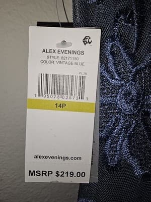ALEX EVENINGS KNEE LENGTH DRESS, NAVY, 14P - Image 1