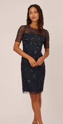 ADRIANNA PAPELL BEADED COCKTAIL DRESS, MIDNIGHT SZ 12 Small Defects In Beading - Image 1