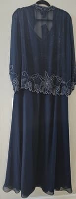 NWT J Kara Navy Blue Beaded 2pc Formal Set Dress With Sheer Jacket 18 - Thumbnail 4