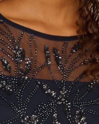 ADRIANNA PAPELL BEADED COCKTAIL DRESS, MIDNIGHT SZ 12 Small Defects In Beading - Thumbnail 4