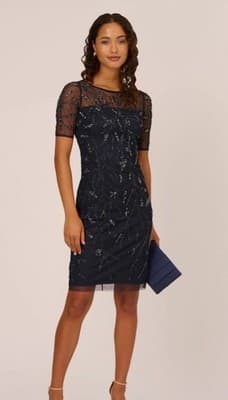 ADRIANNA PAPELL BEADED COCKTAIL DRESS, MIDNIGHT SZ 12 Small Defects In Beading - Thumbnail 2