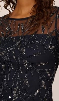 ADRIANNA PAPELL BEADED COCKTAIL DRESS, MIDNIGHT SZ 12 Small Defects In Beading - Thumbnail 5