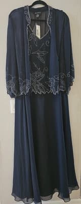 NWT J Kara Navy Blue Beaded 2pc Formal Set Dress With Sheer Jacket 18 - Image 1
