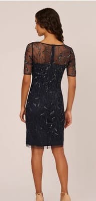 ADRIANNA PAPELL BEADED COCKTAIL DRESS, MIDNIGHT SZ 12 Small Defects In Beading - Thumbnail 3