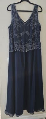 NWT J Kara Navy Blue Beaded 2pc Formal Set Dress With Sheer Jacket 18 - Thumbnail 2
