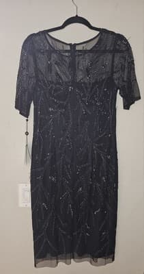 ADRIANNA PAPELL BEADED COCKTAIL DRESS, MIDNIGHT SZ 12 Small Defects In Beading - Thumbnail 8