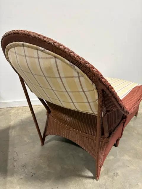 Wicker Chaise Lounger With Yellow Plaid Cushions AS IS - Thumbnail 5