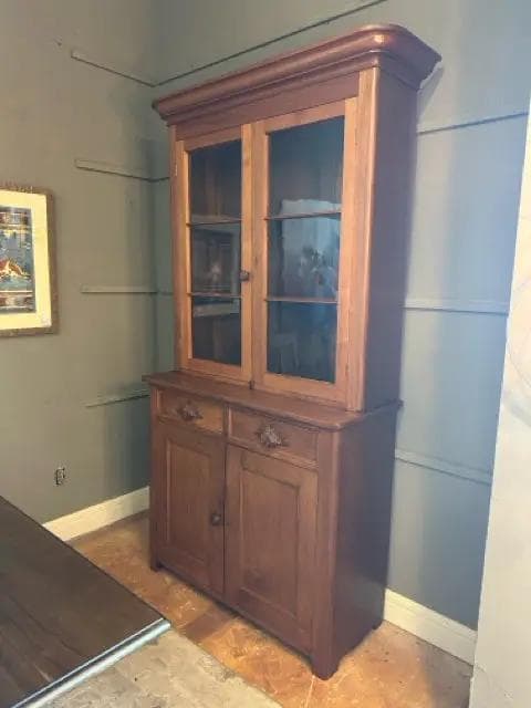 Primitive Pine Step-Back Cupboard with 2 Keys - Image 1