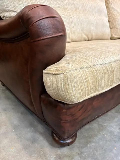 Leather Sofa With Gold Down Cushions - Thumbnail 4