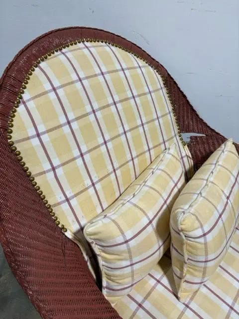 Wicker Chaise Lounger With Yellow Plaid Cushions AS IS - Thumbnail 2