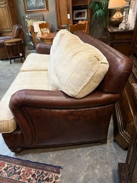 Leather Sofa With Gold Down Cushions - Thumbnail 2