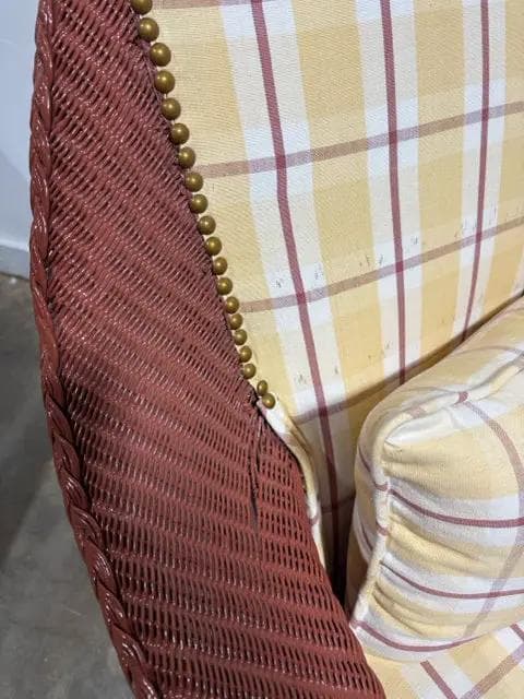 Wicker Chaise Lounger With Yellow Plaid Cushions AS IS - Thumbnail 4