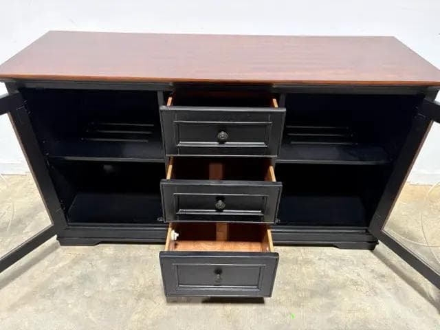 Havertys Black Media Console With 2 Doors And 3 Drawers - Thumbnail 3