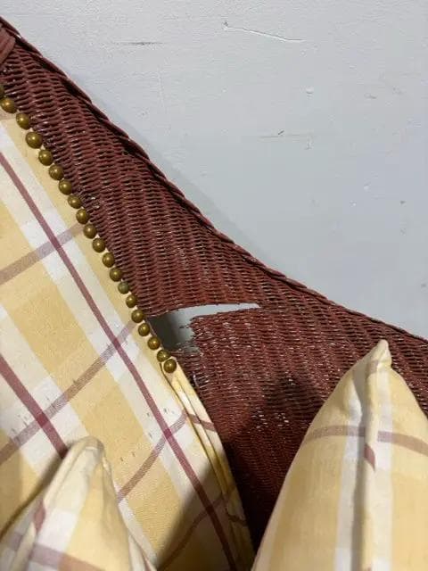 Wicker Chaise Lounger With Yellow Plaid Cushions AS IS - Thumbnail 3