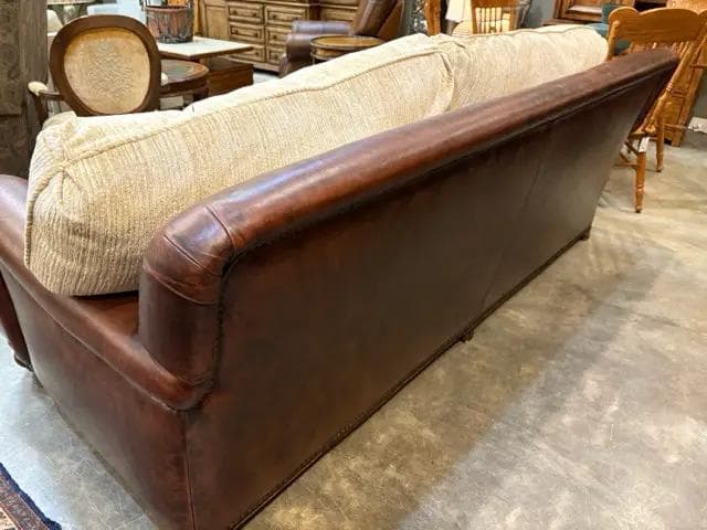 Leather Sofa With Gold Down Cushions - Thumbnail 3