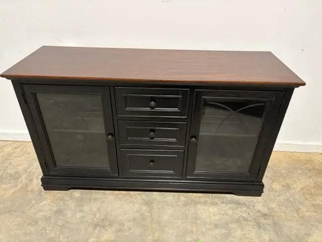 Havertys Black Media Console With 2 Doors And 3 Drawers - Image 1