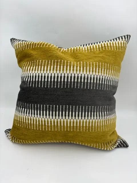 Gold, Grey And Cream Striped Pillow - Image 1