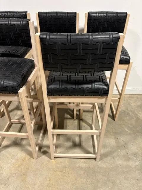 Set Of 5 Wooden Barstools With Black Greek Key Seats - Thumbnail 3