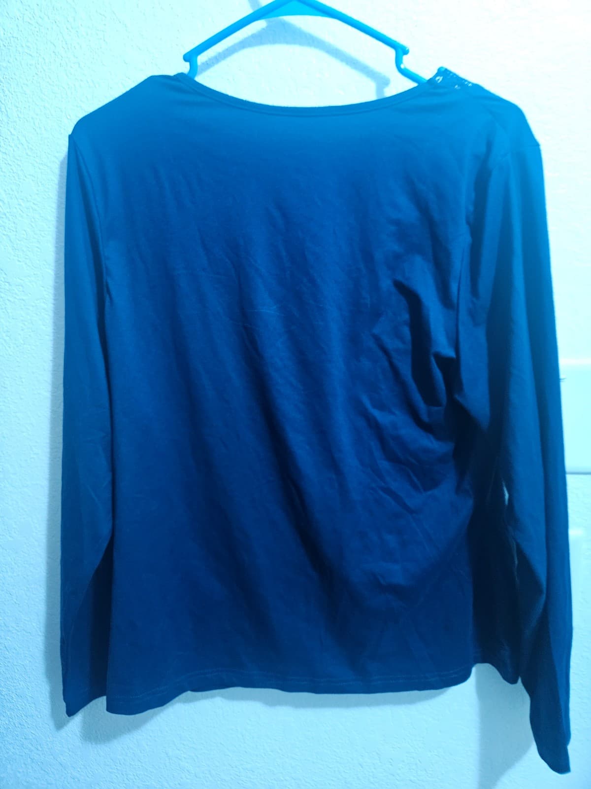 Blue long sleeve shirt/ lacey vee neck SIZE 1X. Buy 1 clothing, get 1 free - Thumbnail 2