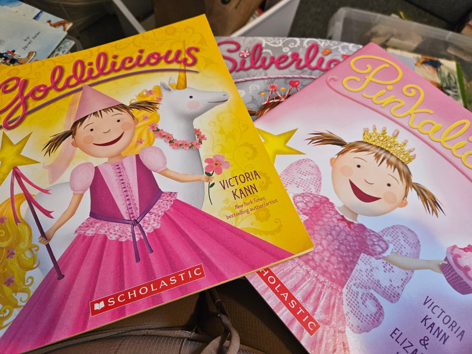 3 books. Pinkalicious, sivericious, goldilicious. Buy 3 book listings get 1 free - Image 1