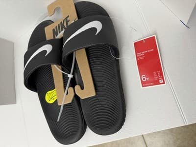 Nike Kawa Slide Boys Sandals Black White Cushioned Slip On Sizes 6Y and 7Y - Image 1