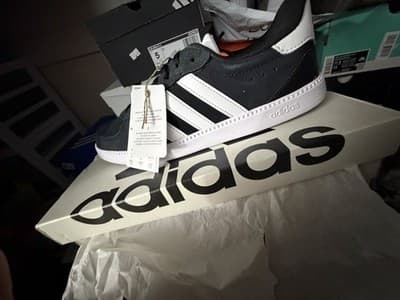 adidas Men's Low Top Lace Up Athletic Sneakers Black/White Striped - Image 1