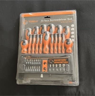 Torelli 39-Piece Screwdriver & Bit Set w/ Storage Rack Magnetizer, Orange/Black - Image 1