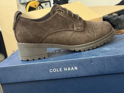 Cole Haan Men's Brown Suede Derby Dress Shoes Lace-Up Round Toe - Thumbnail 2