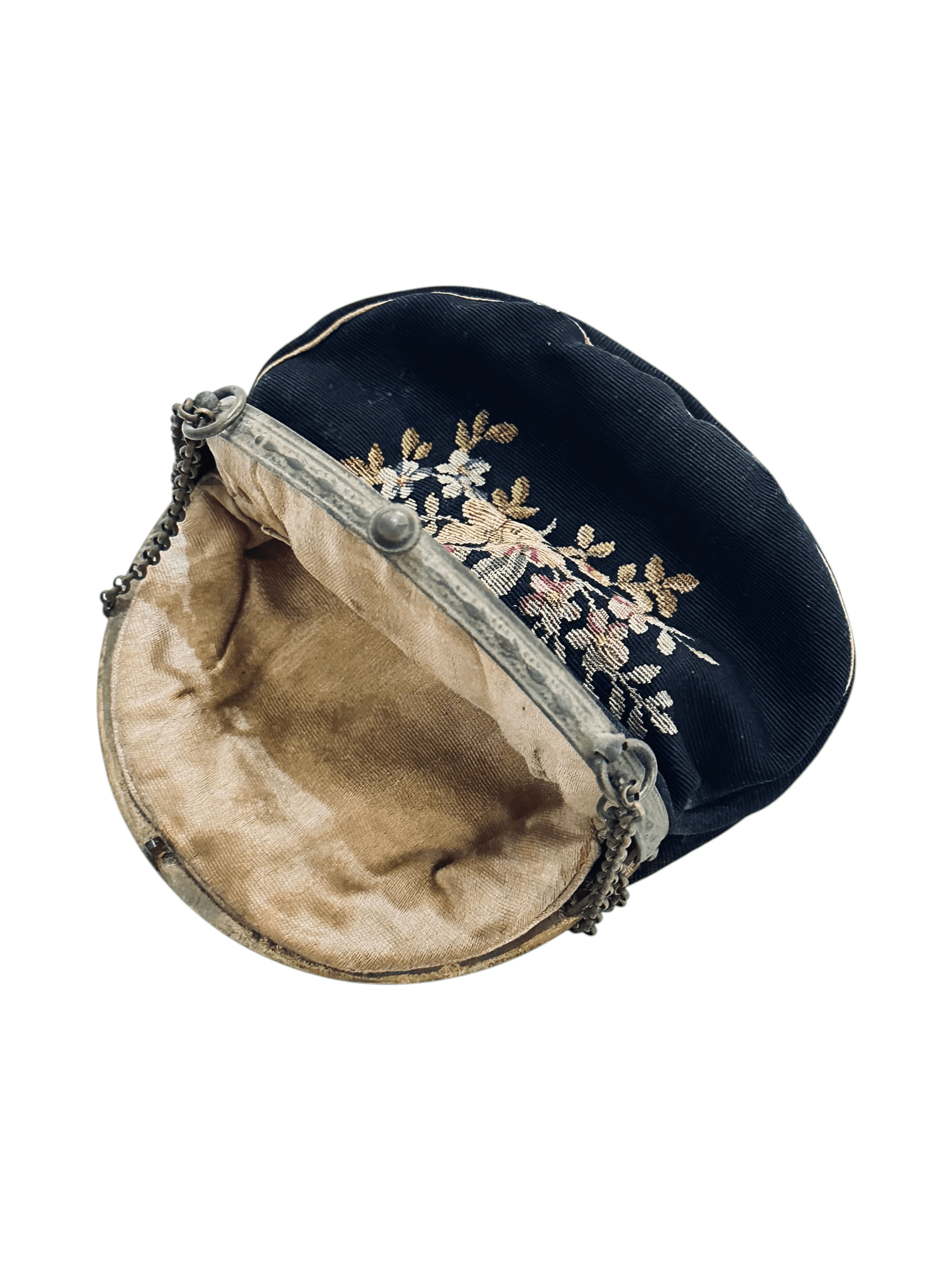 Antique 1920s Point de Beauvais floral embroidered evening bag with a chain strap - Thumbnail 3